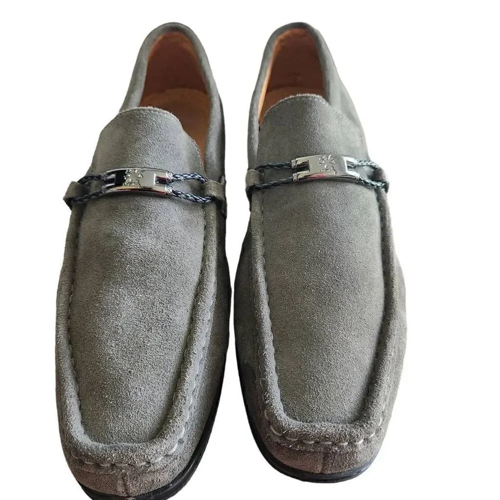 Stacy Adams Suede Loafers Mens 11.5 Neville Moc Toe Bit Loafer Gray Leather‎